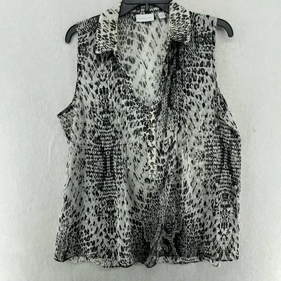 New York & Company Tops - New York & Company Blouse Womens L Black Animal Print V-Neck Collared Sleeveless